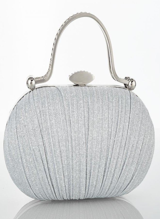 Simcat Clutch Purse for Women Glitter Pleated Evening Handbags with Rhinestone Evening Bag for Formal Bridal Wedding Party (Silver) - Image 2